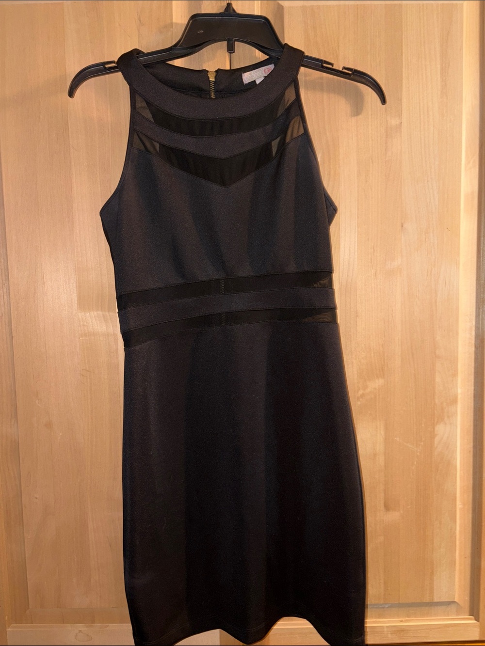 GB Black Mini Dress with Mesh Insets